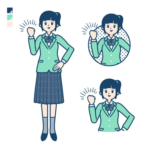 Simple type school girl Green Blazer _ fist pump — стоковый вектор