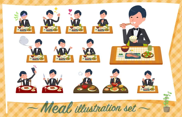 Flat type Black tuxedo men_Meal — Stock Vector