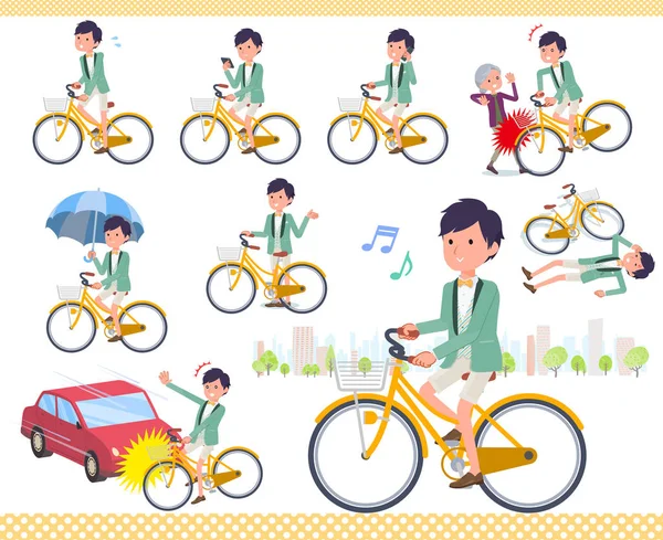 Flat type green casual tuxedo men_city cycle — Stock Vector