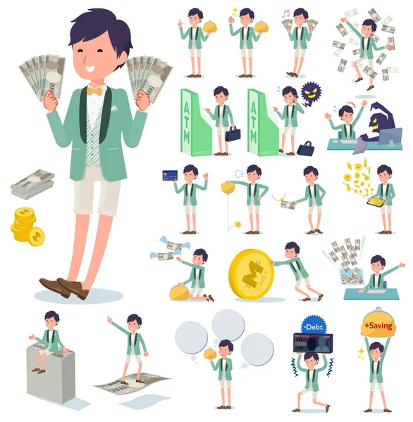 Flat type green casual tuxedo men_money — Stock Vector