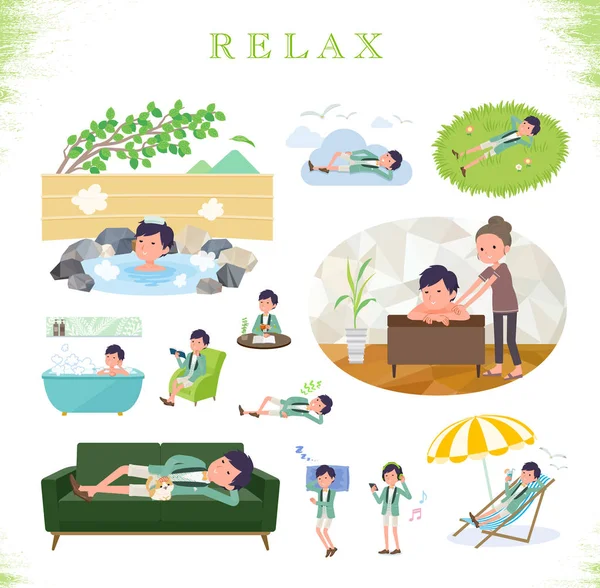 플랫 타입 그린 캐주얼 턱시도 men_relax — 스톡 벡터