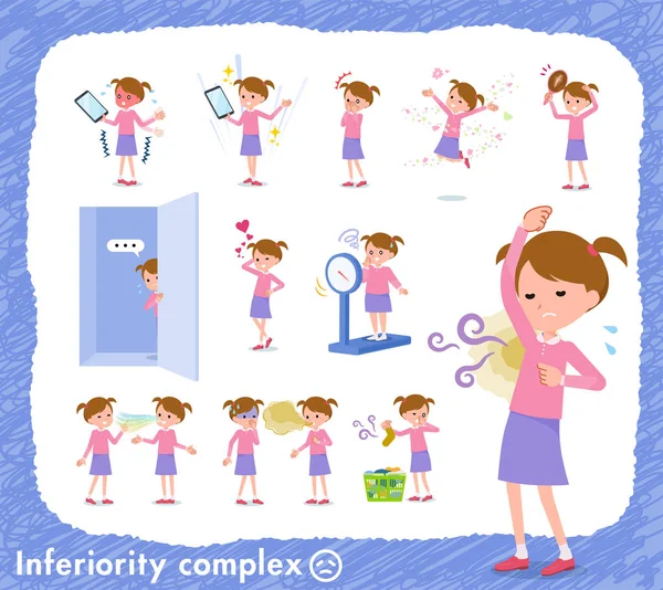 Flat type roze kleding girl_complex — Stockvector