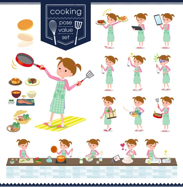 Flat type Ropa rosa girl _ cooking — Archivo Imágenes Vectoriales