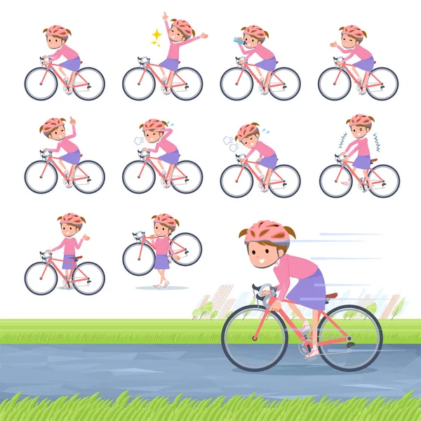 Tipo piatto Abbigliamento rosa girl _ road bike — Vettoriale Stock