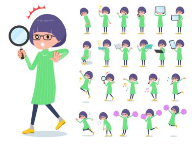 düz tip Yeşil giysi Gözlük girl_Action