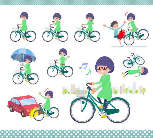 Tipo plano Ropa verde Gafas girl _ city ciclo — Vector de stock