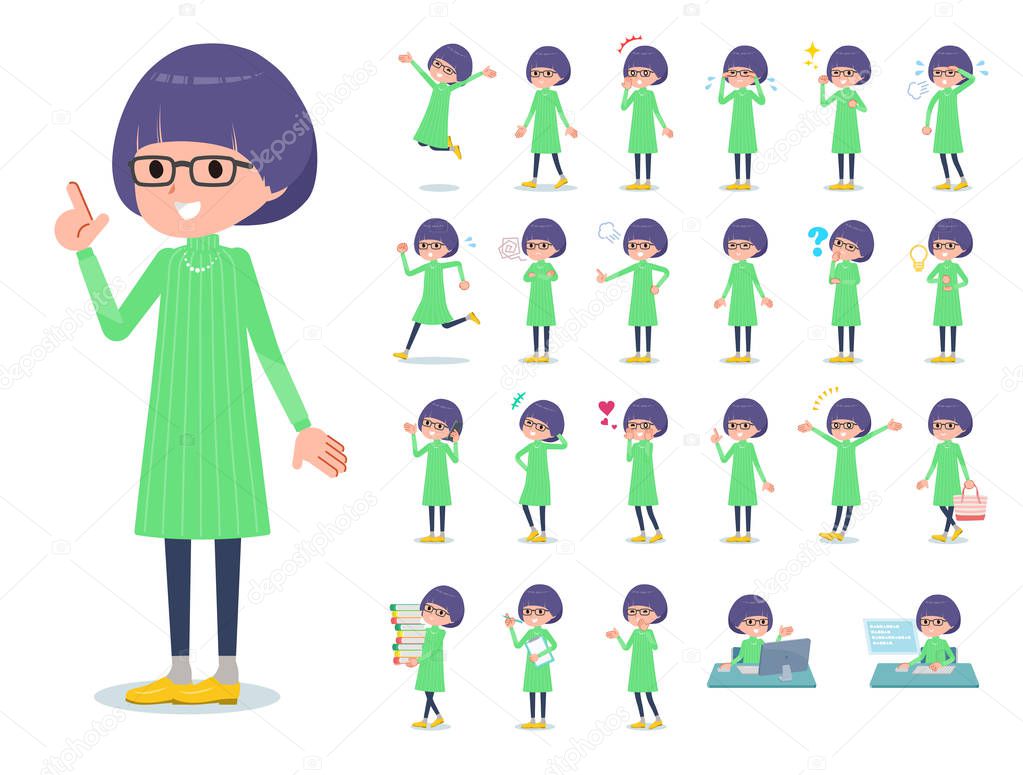 flat type Green clothes Glasses girl_emotion