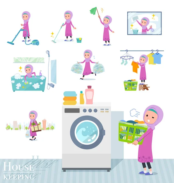 Plochý typ arabské girl_housekeeping — Stockový vektor
