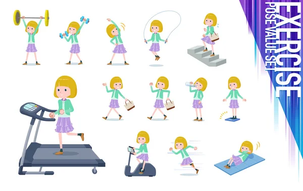 Flat type blond girl white_exercise — Stock Vector