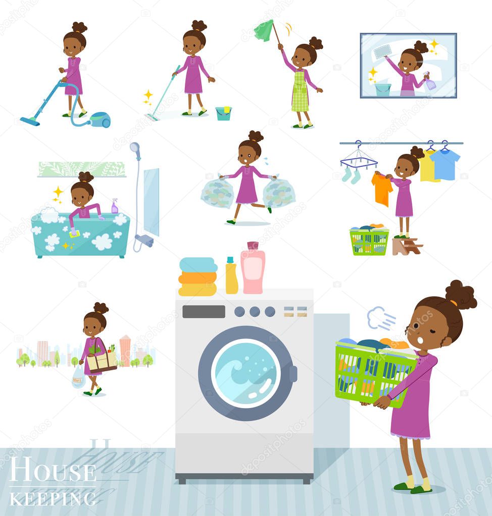 flat type Curly hair girl black_housekeeping