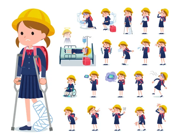 Tipo plano escuela primaria niña _ enfermedad — Vector de stock