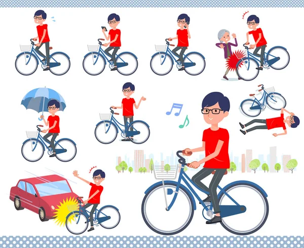 Плоская красная футболка Glasse men _ city cycle — стоковый вектор