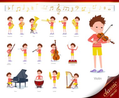 flat type Red clothing short hair boy_classic music clipart
