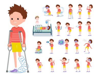 flat type Red clothing short hair boy_sickness clipart