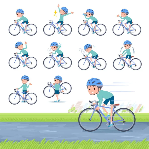 Flat typ blå kläder boy_road cykel — Stock vektor