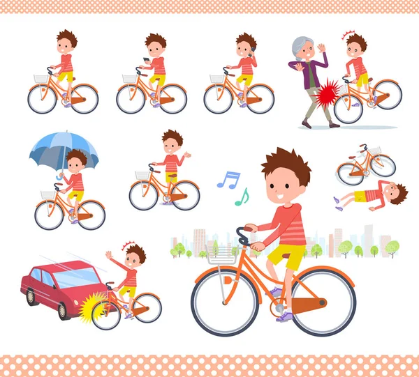 Flat type Red clothing short hair boy_city cycle — Stock Vector