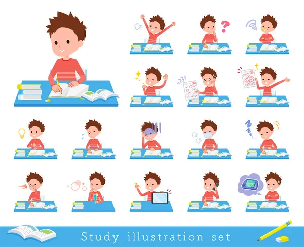 Flat type Red clothing short hair boy_Study — Stock Vector