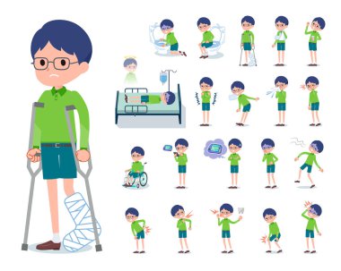 flat type Green clothing glasses boy_sickness clipart