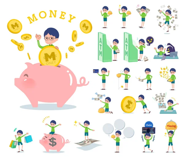 Flat type Green clothing glasses boy_money — Stock Vector