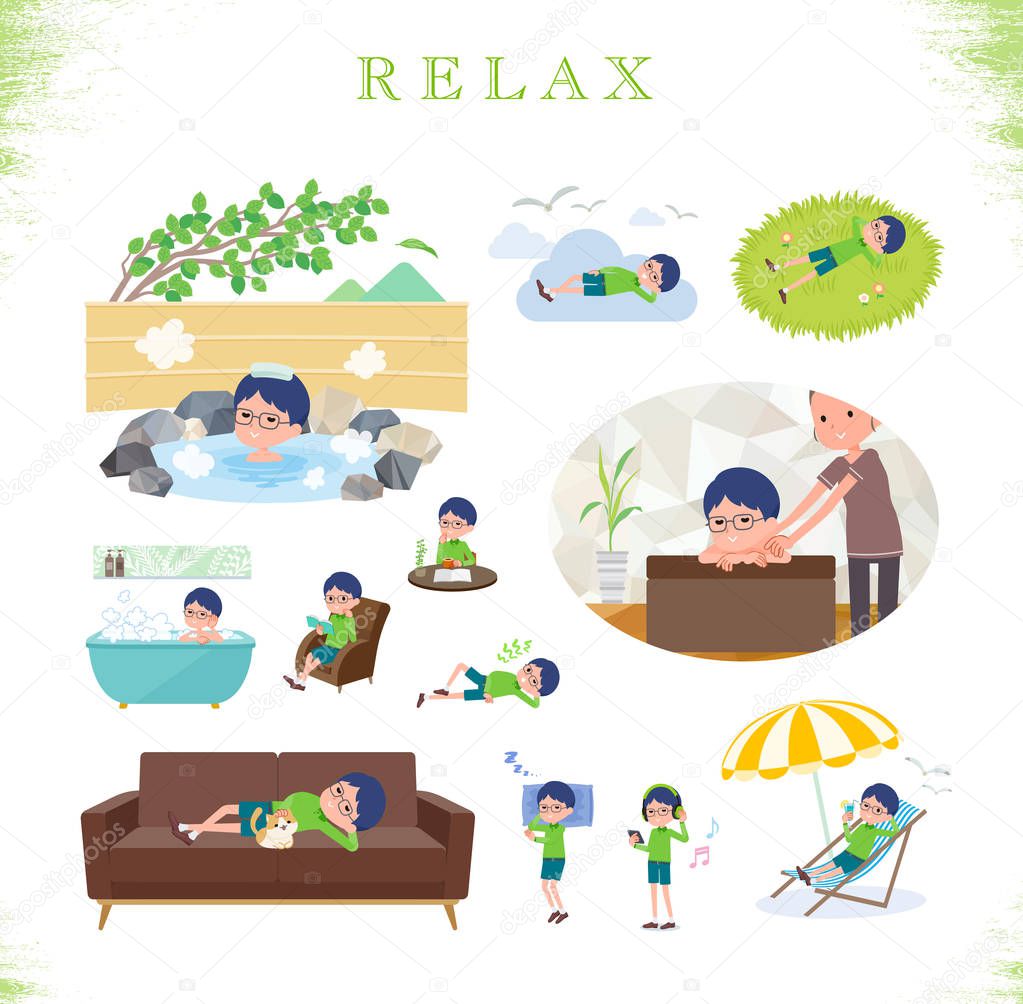 flat type Green clothing glasses boy_relax