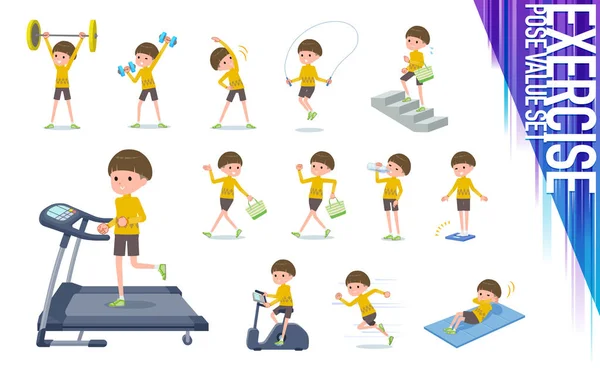 Flat type Yellow clothes Bob hair boy_exercise — Stock Illustration Flat type Yellow clothes Bob hair boy_exercise Royalty Free Stock Illustrations