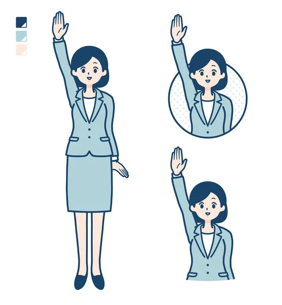 Simple suit business woman_raise hand — 스톡 벡터