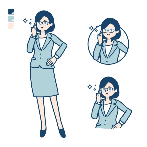 Simple suit business woman_Wearing glasses — 스톡 벡터