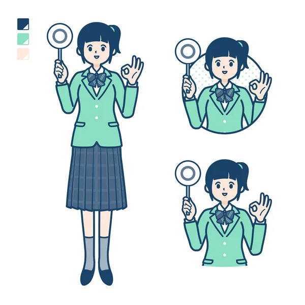 Simple school girl Green Blazer_circle panel — 스톡 벡터