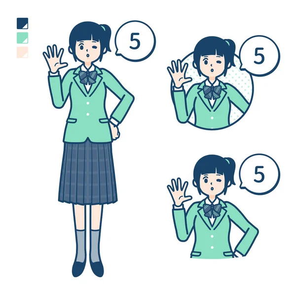 Simple chica de la escuela verde Blazer _ Counting como 5 — Archivo Imágenes Vectoriales