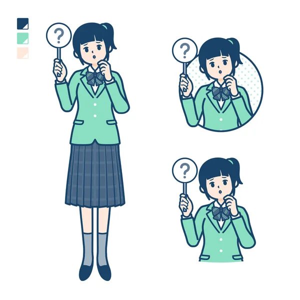 Simple school girl Green Blazer_question panel — 스톡 벡터