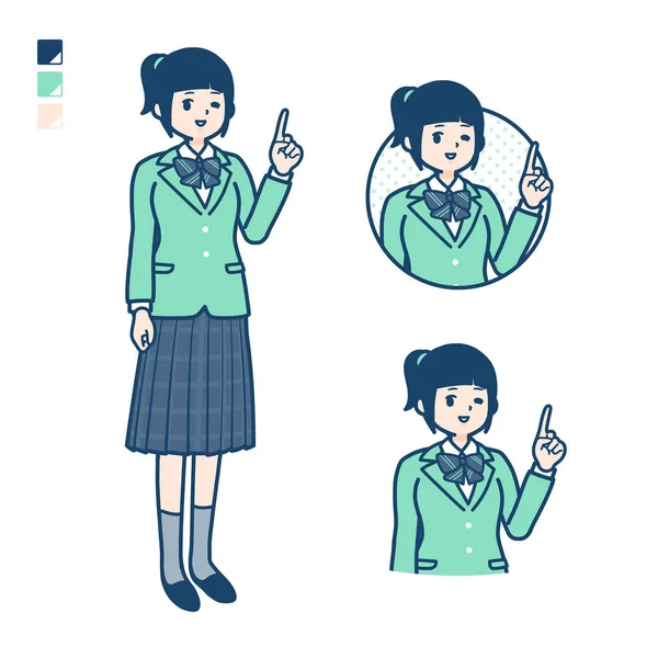 Simple school girl Green Blazer_pointing hand sign — 스톡 벡터