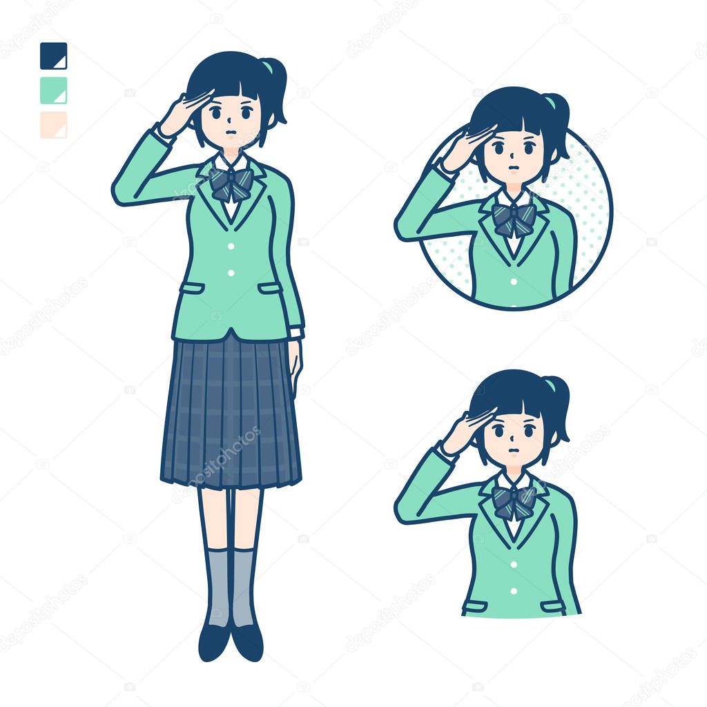 simple school girl Green Blazer_salute