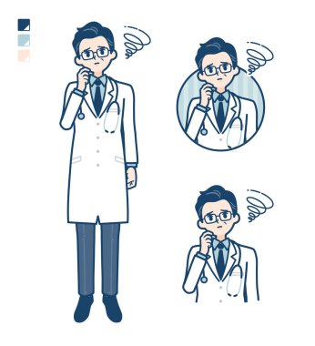 Beyaz önlüklü yaşlı doktor sıkıntılı görüntülerle
