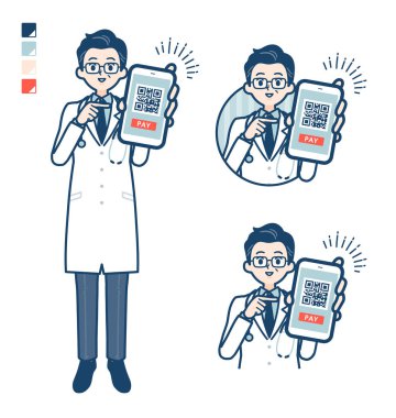 Beyaz Önlüklü Yaşlı Doktor 'un akıllı telefon görüntüleri için nakit parası yok.