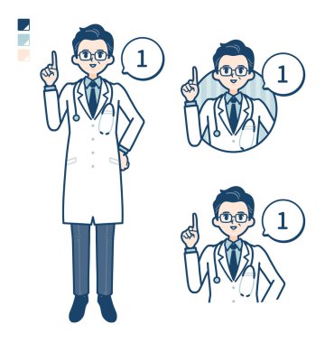 Beyaz önlüklü yaşlı doktor. Sayım 1 resim.