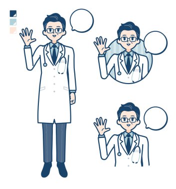 Beyaz önlüklü yaşlı doktor.