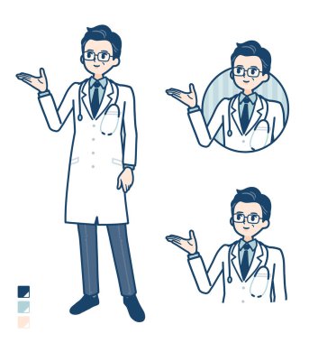 Beyaz önlüklü yaşlı doktor. Açıklama resmi var.