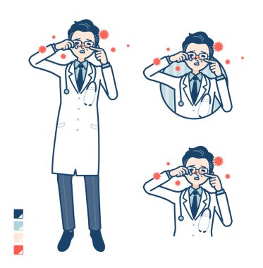 Polen alerjisi olan beyaz önlüklü yaşlı doktor.