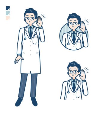 Beyaz önlüklü yaşlı doktor ve dinleme görüntüleri.