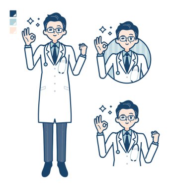 Beyaz önlüklü yaşlı doktor, üzerinde 