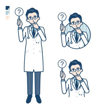 Beyaz önlüklü yaşlı doktor bir soru paneli görüntüsü oluştur