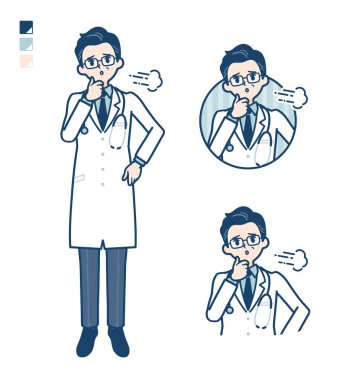 Beyaz önlüklü yaşlı doktor iç çekiyor.