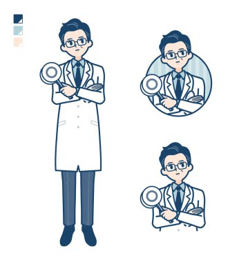 Beyaz önlüklü yaşlı doktor cevap imajını düşün.