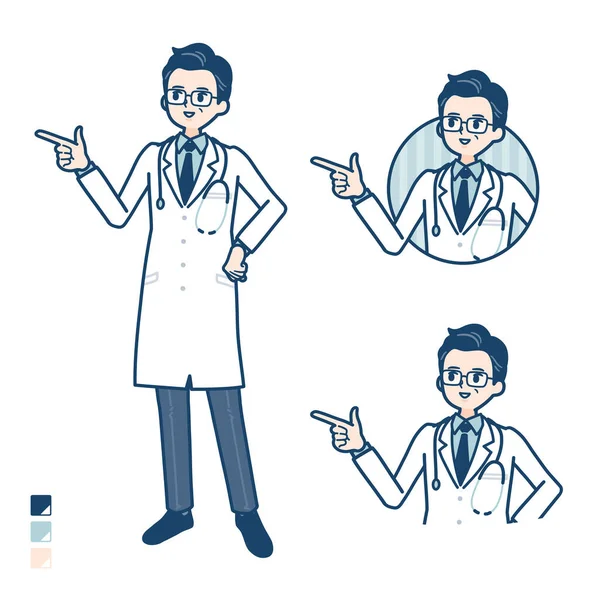 Vieux Docteur Dans Manteau Blanc Avec Explication Image Pointage — Image vectorielle