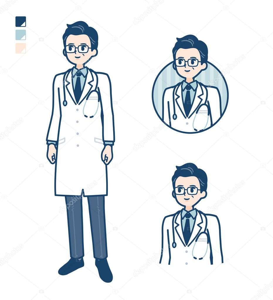 Old Doctor In A White Coat with Looking sideways images