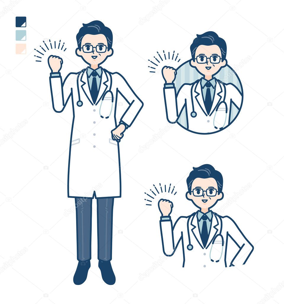 Old Doctor In A White Coat with fist pump images