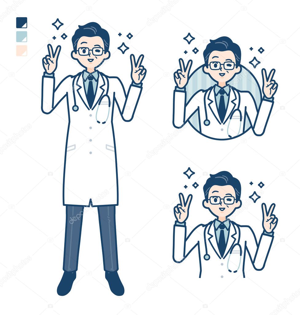 Old Doctor In A White Coat with Peace sign images