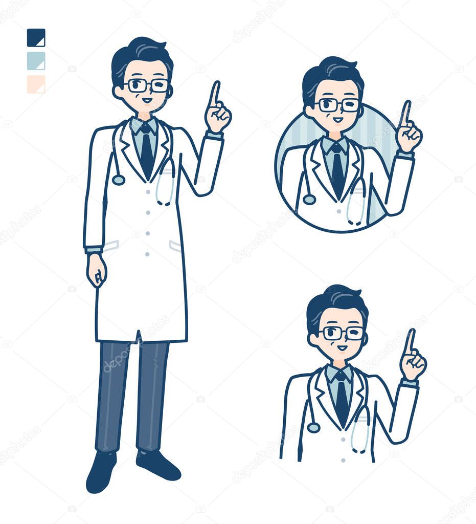 Old Doctor In A White Coat with pointing hand sign images