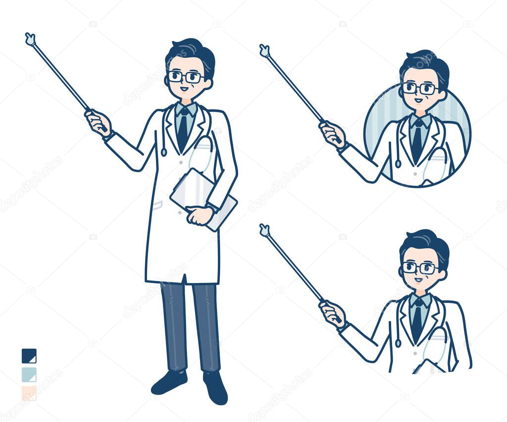Old Doctor In A White Coat with Explanation with a pointing stick image
