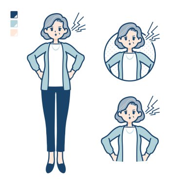 Öfke resimli takım elbiseli kıdemli kadın.